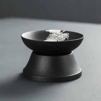傳藝窯黑陶茶漏茶濾陶瓷過濾器功夫茶道網濾茶具零配件錫楓葉茶隔