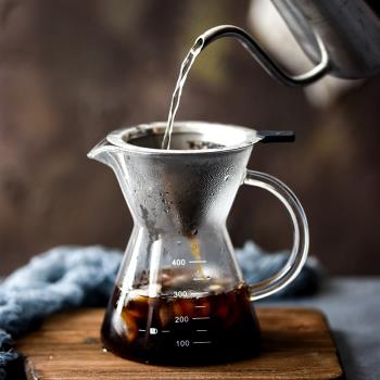 茶咖美器手沖咖啡分享壺帶刻度玻璃掛耳咖啡杯子錐形不銹鋼濾網壺