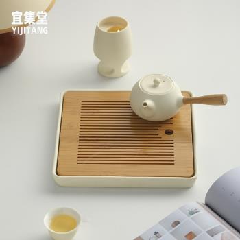 宜集堂ins奶油茶盤小型陶瓷儲水幹泡臺高階感託盤簡約辦公室家用