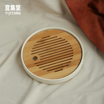宜集ins奶油茶盤小型儲水式幹泡臺圓形高階感陶瓷下午茶茶具家用
