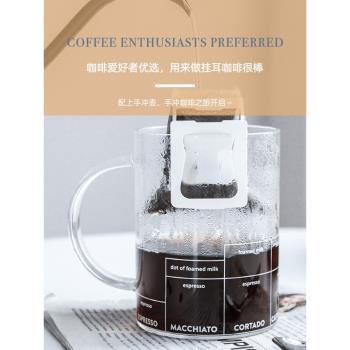 ins簡約耐高溫高硼矽帶刻度玻璃杯掛耳咖啡杯透明花式咖啡配方杯