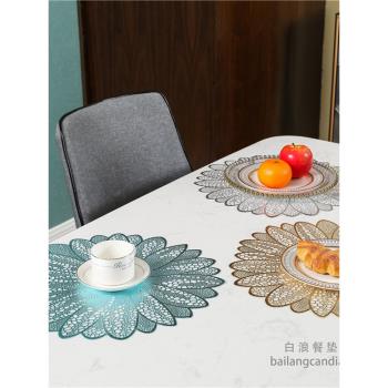 pvc餐桌墊圓形家用高階感輕奢燙金隔熱墊盤墊子防水防油吃飯餐墊