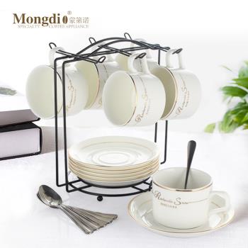 Mongdio陶瓷杯咖啡杯套裝家用歐式小奢華咖啡杯小精緻6件套杯碟勺