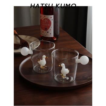 {我是一隻大白鴨}中古風純手作童趣水晶玻璃杯帶柄咖啡杯冷萃杯子