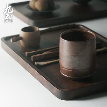 日式茶具託盤黑胡桃木茶托功夫幹泡臺果盤家用餐盤茶點盤木質茶盤