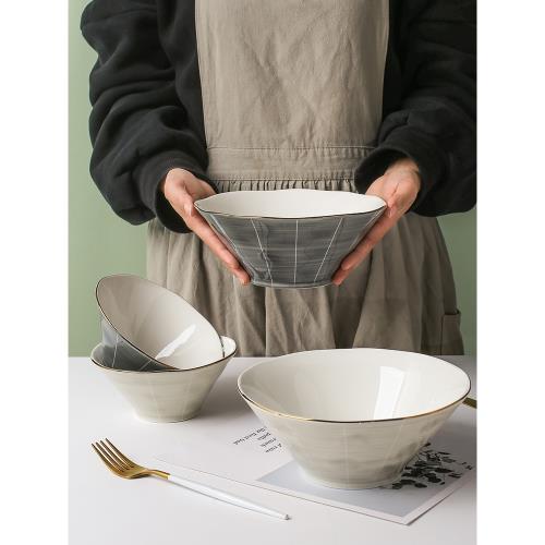 輕奢拉面碗斗笠碗湯面碗家用陶瓷碗大號面條碗泡面儀式感餐具套裝