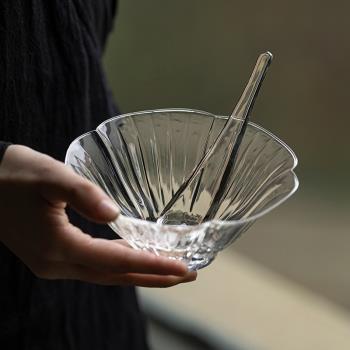日式立體花朵冷泡玻璃茶碗玻璃創意綠茶泡茶器公道杯甜品湯碗