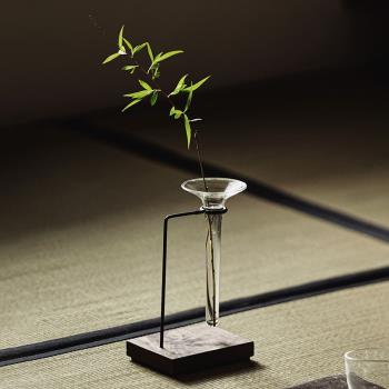 日式簡約花器鐵藝透明玻璃水培花瓶擺件客廳乾花插花家居裝飾花插