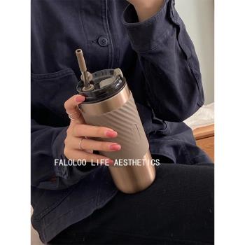 equra吸管保溫杯女生高顏值316不銹鋼簡約一克拉便攜車載咖啡杯子