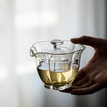 玻璃蓋碗 耐高溫透明玻璃帶過濾手抓壺防燙 綠茶泡茶器茶碗花茶碗