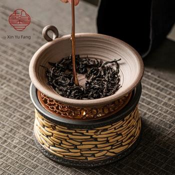 粗陶復古焙茶爐子蠟燭加熱烤茶提香器溫茶爐公杯圍爐茶水保溫底座