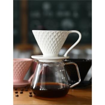 陶瓷咖啡濾杯 鉆石形V60手沖咖啡濾杯單孔螺紋濾杯配勺