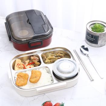 飯盒304不銹鋼上班族日式便當盒學生1人便攜分隔型帶餐具餐盒套裝