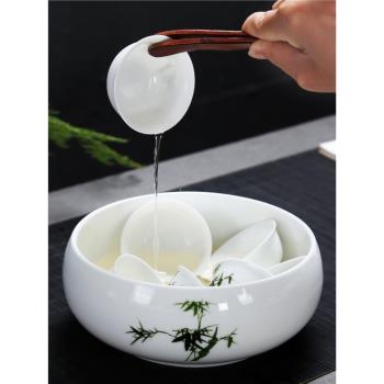青花瓷茶洗水洗陶瓷大號白瓷杯洗梅蘭竹菊筆洗杯水盂功夫茶具零配