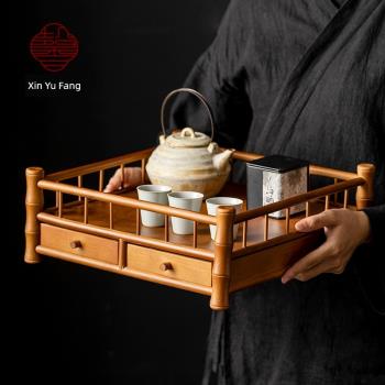 中式茶點盤茶桌置物架抽屜茶具收納架茶室高檔架子復古茶盤竹託盤