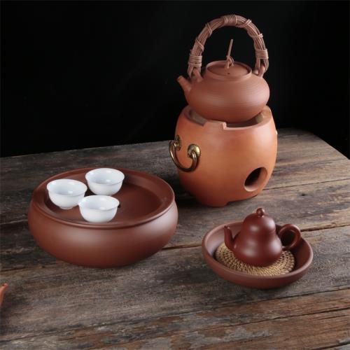 潮州工夫單叢茶具朱泥手拉壺簡約圓形茶盤潮汕經典泡茶小茶爐套裝