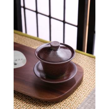 柴燒蓋碗手工陶瓷茶碗日式復古三才蓋碗不燙手泡茶器家用功夫茶具