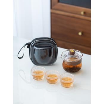 玻璃快客杯一壺三杯露營隨身便攜式旅行茶具戶外泡茶車載茶具套裝