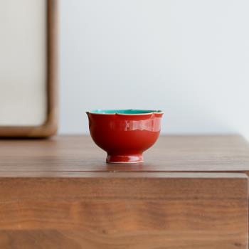 故宮紅高足花瓣陶瓷家用品茗杯喝茶小杯子中式功夫茶具主人杯單杯