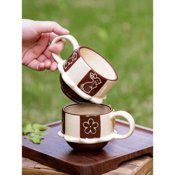 花邊兔陶瓷咖啡杯設計感小眾精緻漂亮拿鐵杯高顏值日式下午茶杯子