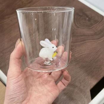 義大利設計玻璃杯精緻立體動物兔子水杯高硼矽耐熱咖啡杯禮物杯子