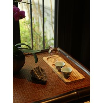 枯山楠竹茶盤小茶臺家用簡約竹製茶具迷你竹製幹泡盤旅行茶具茶道