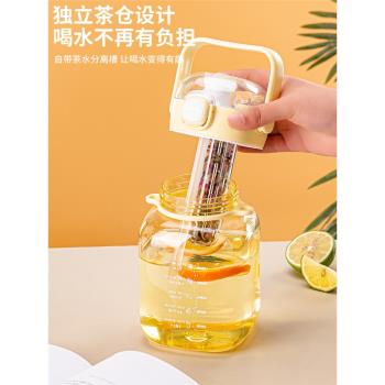 水杯女生高顏值便攜式咖啡吸管杯帶茶隔學生塑膠杯子太空杯大容量