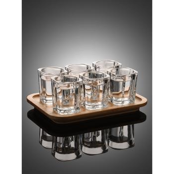 白酒杯加厚玻璃小烈酒杯家用洋酒威士忌酒杯子一口杯四方杯6只裝