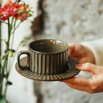 伍杯200ML日式復古窯變咖啡杯碟套組陶瓷伴手禮杯子下午茶拉花杯