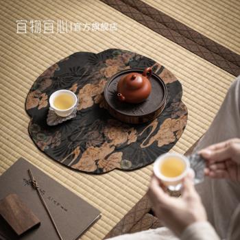 香雲紗茶席中式圓形幹泡席復古禪意雙面隔熱墊子茶桌布桌旗家用