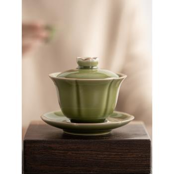秘色青瓷釉三才蓋碗復古陶瓷蓋碗家用辦公茶具單個泡茶器不燙手