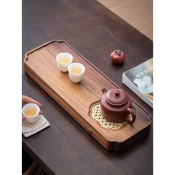 胡桃木小型茶盤高階新中式家用幹泡臺現代簡約長方形功夫茶具茶臺