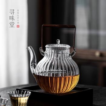菊瓣紋提樑壺加厚耐熱大容量玻璃