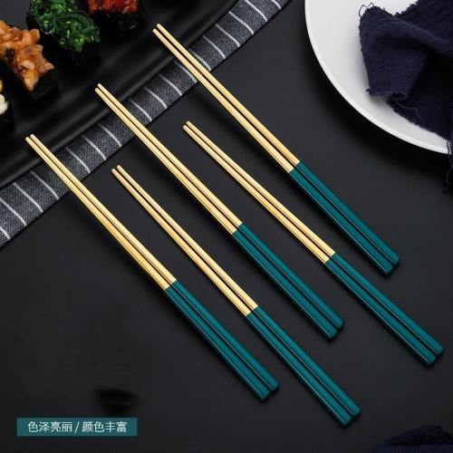 304不銹鋼筷子INS輕奢風高檔家用方筷家庭公筷一體防滑防霉耐高溫