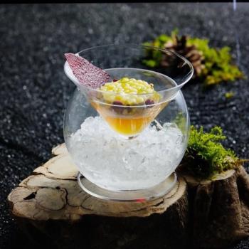 三角乾冰杯 雙層意境菜玻璃創意餐具 冒煙分子料理三角雞尾酒意境
