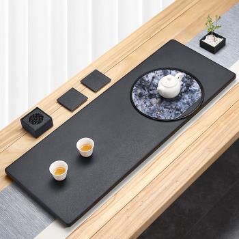烏金石茶盤天然整塊茶托盤簡約現代家用辦公大號巖板茶海茶具石盤