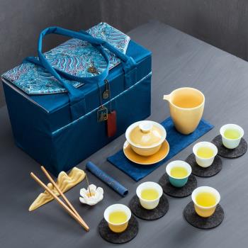 秦初旅行茶具家用便攜茶藝收納布包功夫茶具套裝簡約茶器蓋碗禪意