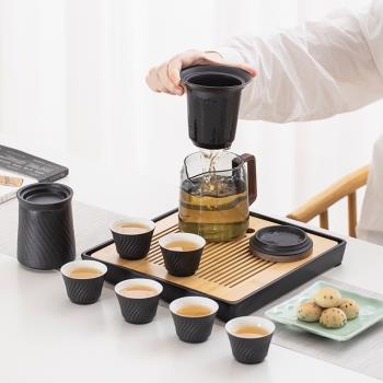 清風功夫茶具套裝家用輕奢客廳陶瓷幹泡茶盤小套現代簡約禮盒整套