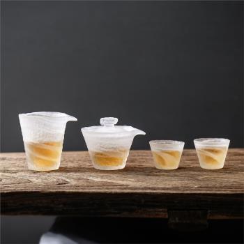 古法琉璃杯茶具套裝家用高檔功夫茶杯蓋碗公杯日本茶道杯子整套