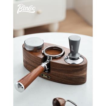Bincoo小船咖啡壓粉底座胡桃木布粉器三件套意式咖啡手柄支架套裝