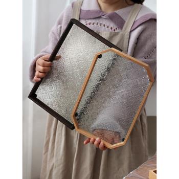 ins中古復古海棠花玻璃託盤家用餐用託盤客廳雜物收納盤點心茶盤