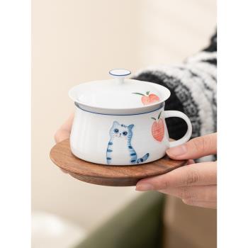 萌貓咖啡杯陶瓷茶水分離泡茶杯子家用喝水杯碟套裝辦公室茶咖禮品