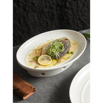 可蠟燭加熱爐大魚盤保溫爐高檔餐廳陶瓷盤子特色餐具會所商用