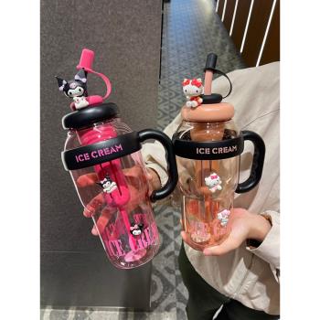 巨無霸大容量女茶水分離帶吸管塑膠杯子學生便攜夏天喝水神器水杯