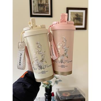 陶瓷內膽保溫杯男款小巧便攜咖啡杯女生高顏值吸管水杯新款隨行杯