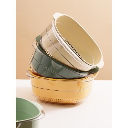 家用雙層瀝水籃廚房洗菜筐洗水果洗菜盆菜籃子淘菜盆多功能濾水籃