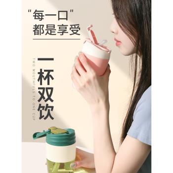 咖啡杯網紅高顏值防摔玻璃水杯高階感男士女生辦公室吸管喝水杯子