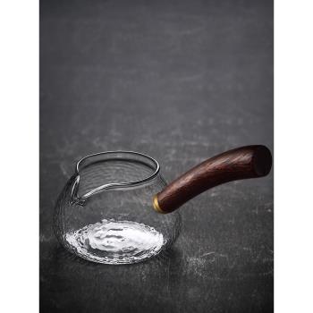 錘紋木把手加厚耐熱玻璃公道杯