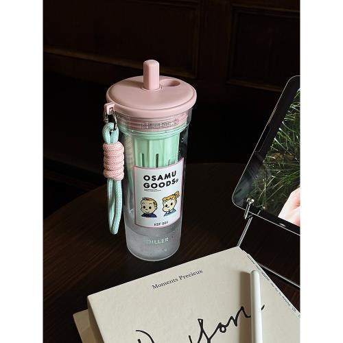 夏天tritan簡約吸管杯便攜刻度隨行水杯女生高顏值ins風泡茶杯子