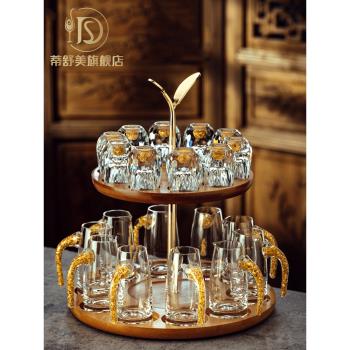 蒂舒美中式高檔金箔白酒杯分酒器禮盒套裝家用一口杯水晶玻璃酒具